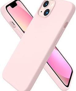 ORNARTO Compatible with iPhone 13 Case 6.1, Slim Liquid Silicone 3 Layers Full Covered Soft Gel Rubber Case Cover 6.1 inch-Chalk Pink